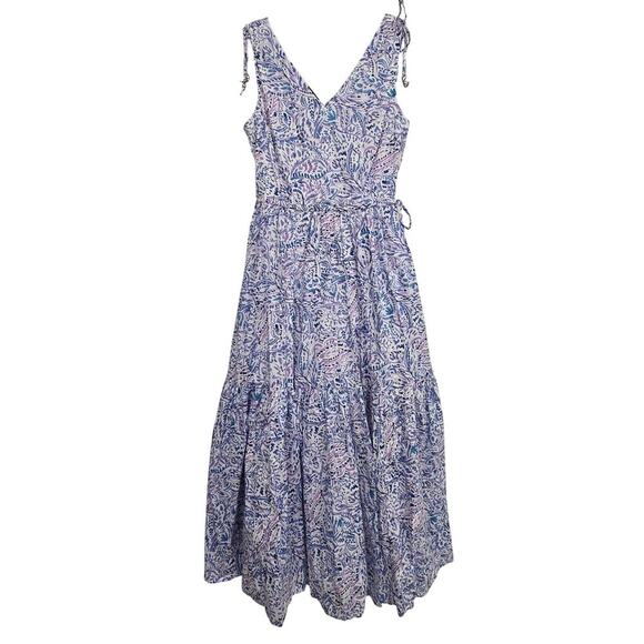 Talbots Tiered Maxi Dress 8 Watercolor Medallion Print Lined Cotton Sleeveless - Picture 2 of 11